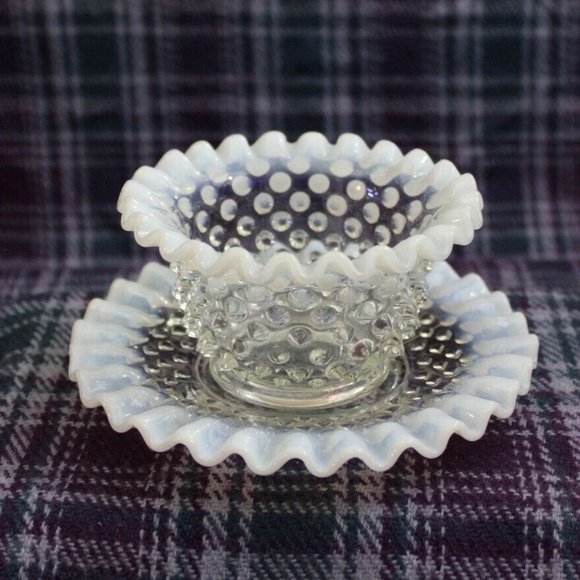 Other - Fenton Opalescent Hobnail Glass Rose Bowl and Underplate Set